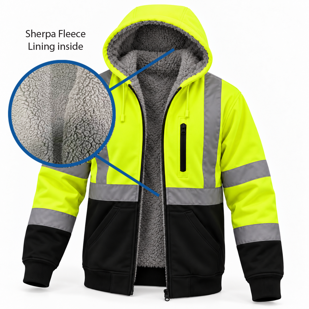 High Visibility Safety Hoodie with Sherpa Fleece Lining