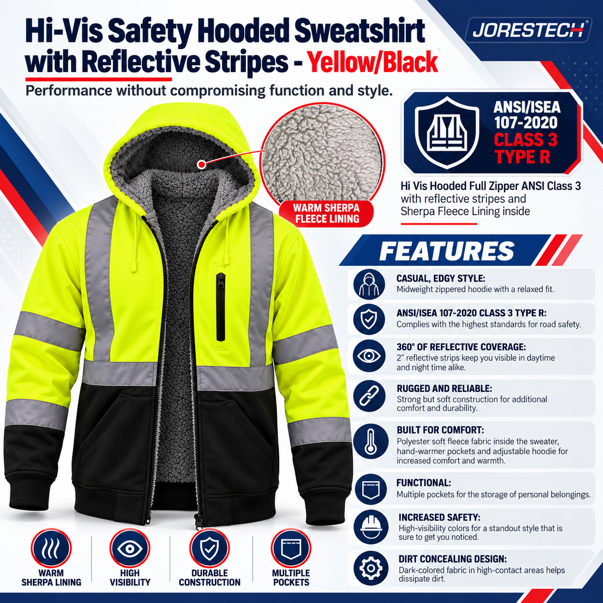 High Visibility Safety Hoodie with Sherpa Fleece Lining