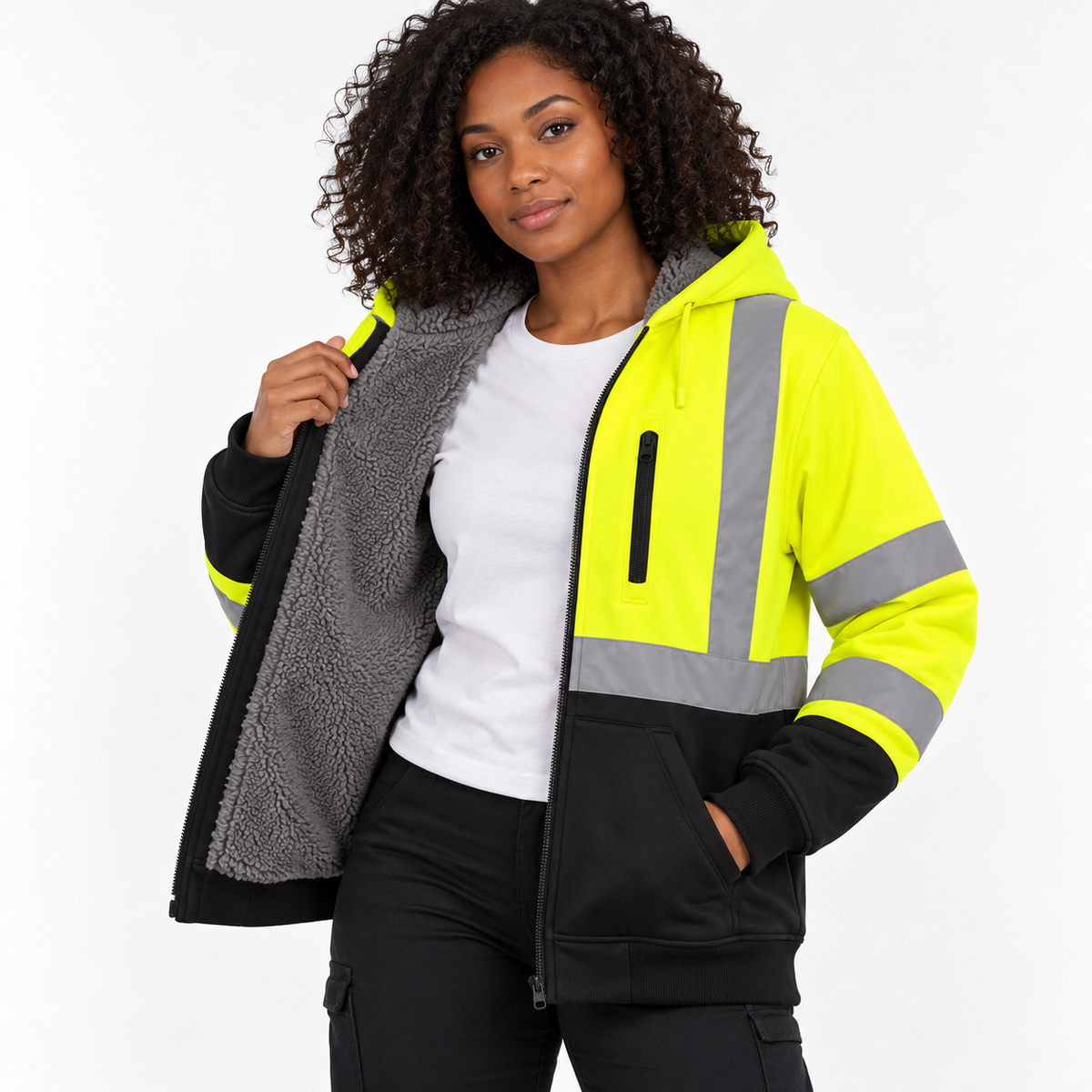 High Visibility Safety Hoodie with Sherpa Fleece Lining
