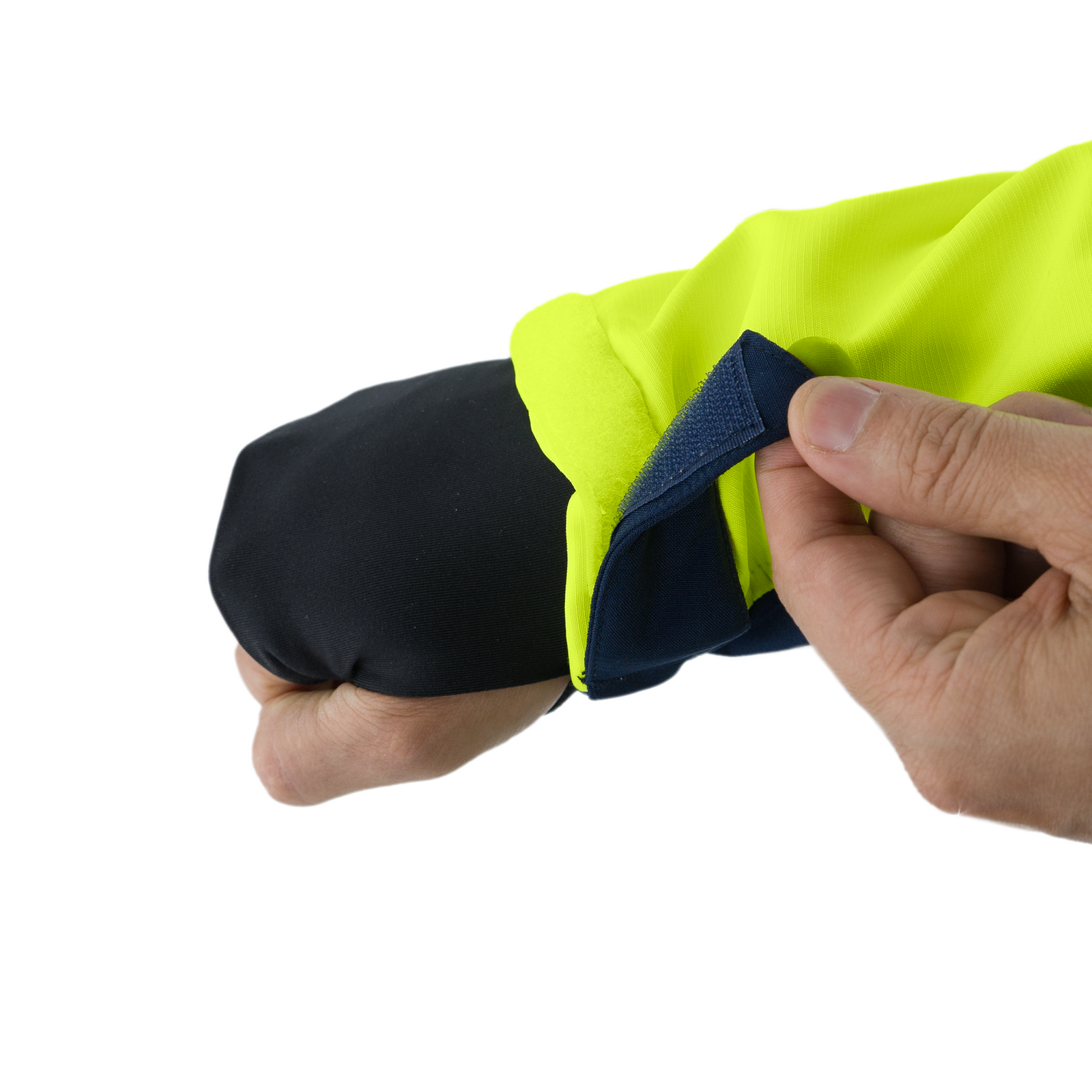 Adjustable Hook and look fastener on the Hi visibility soft shell safety jacket by JORESTECH