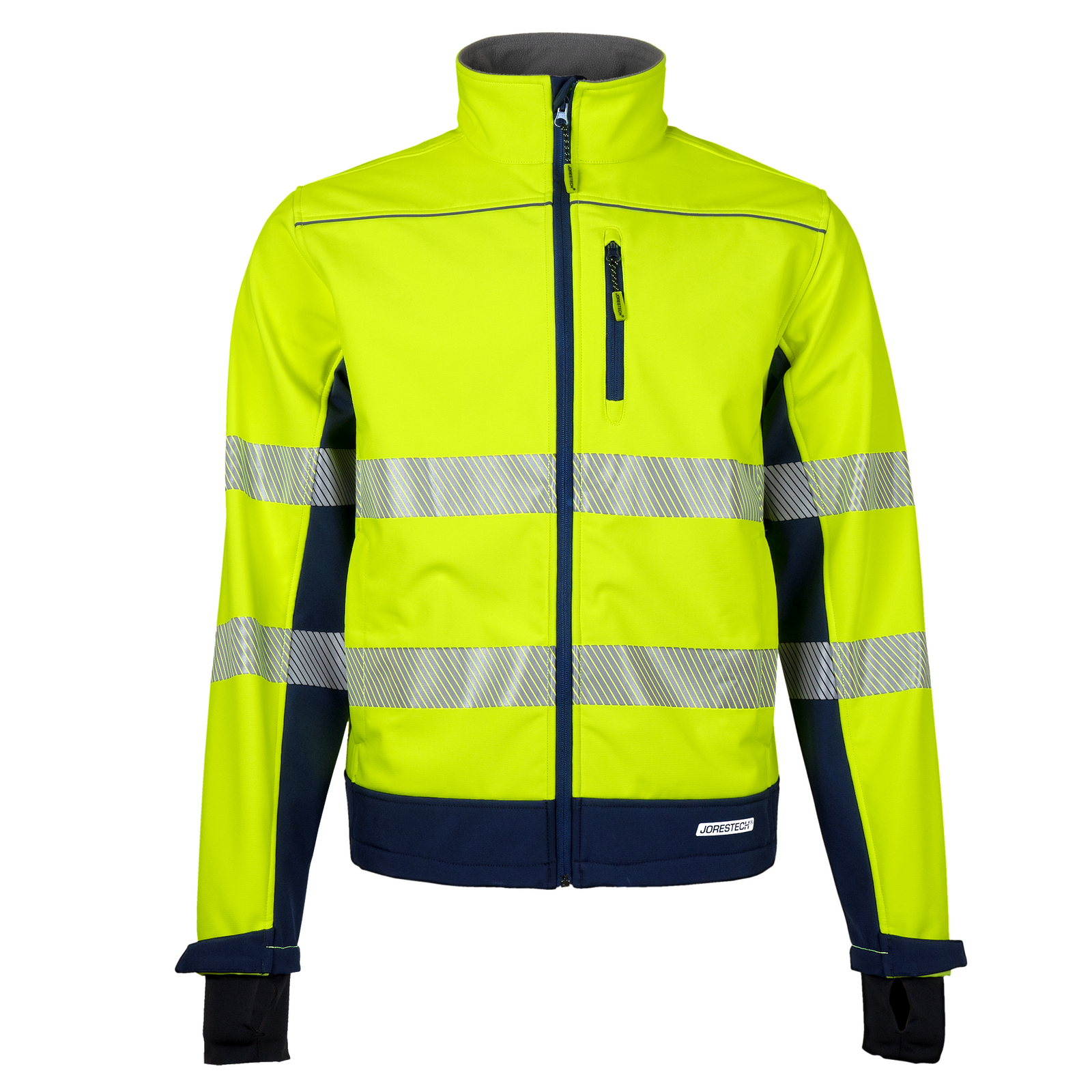 Hi Vis softshell waterproof fleece lined safety jacket with reflective strips by JORESTECH®