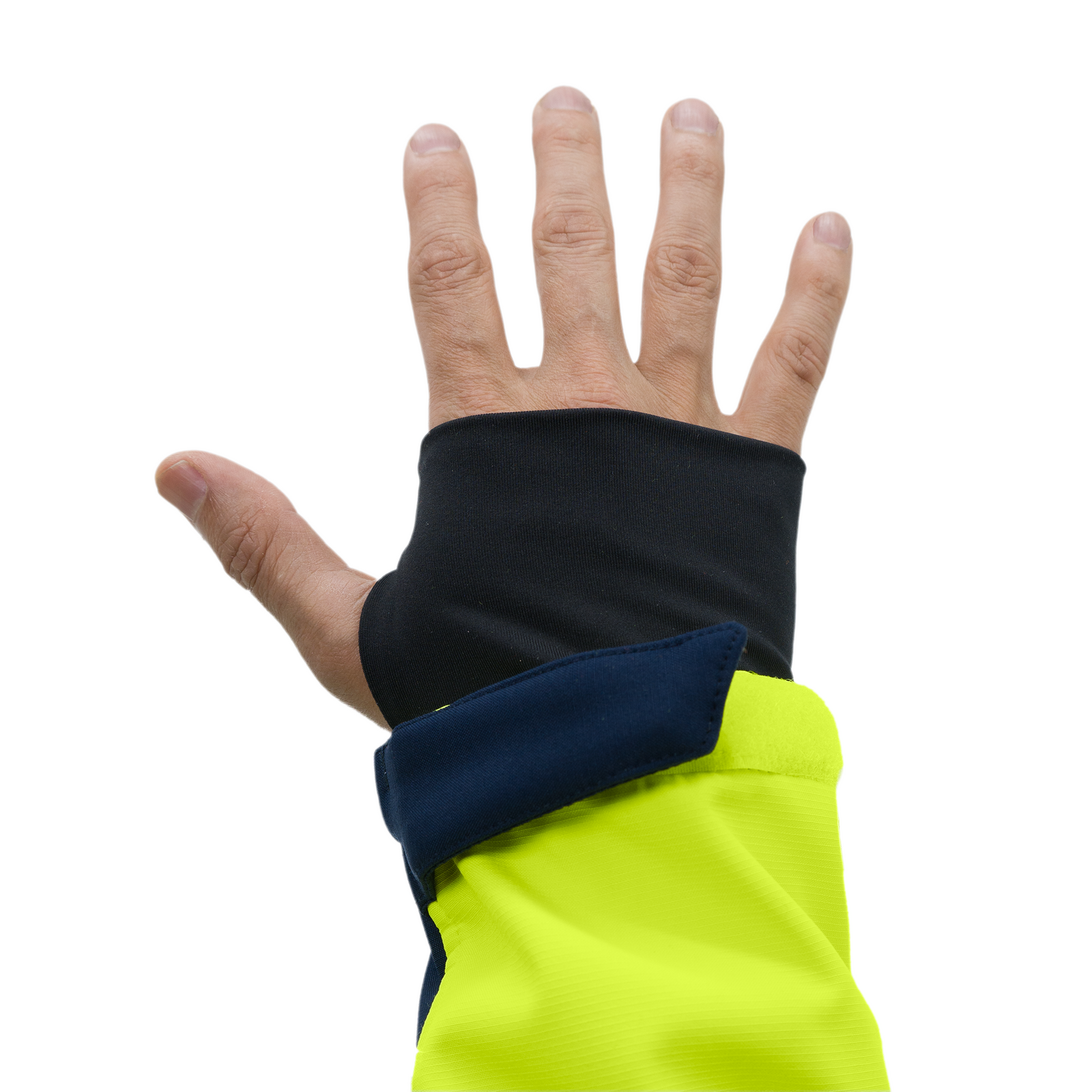 Elastic feature to inset the thumb of a Soft shell JORESTECH safety jacket with 2