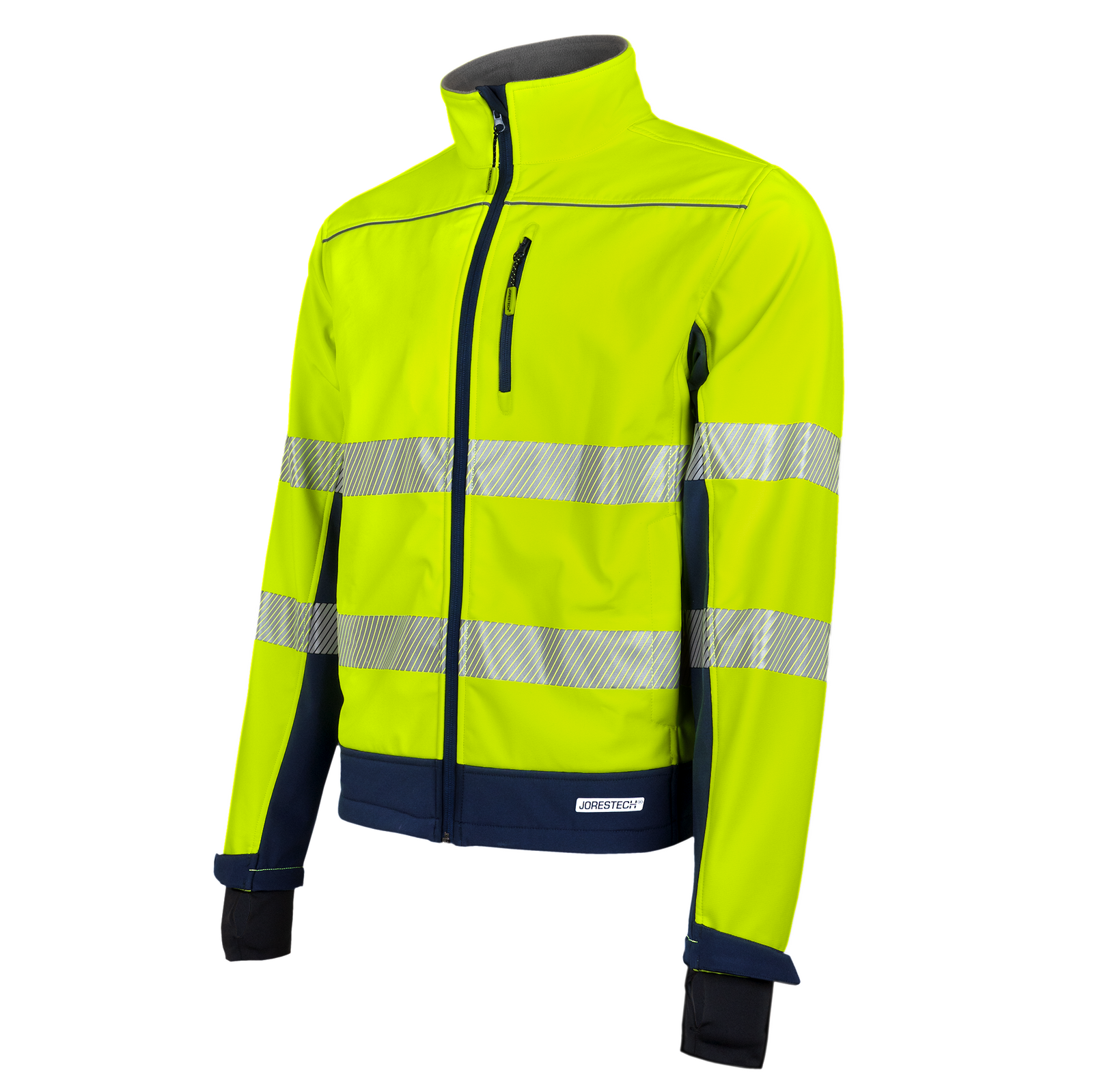 Hi Vis softshell waterproof fleece lined safety jacket with reflective strips