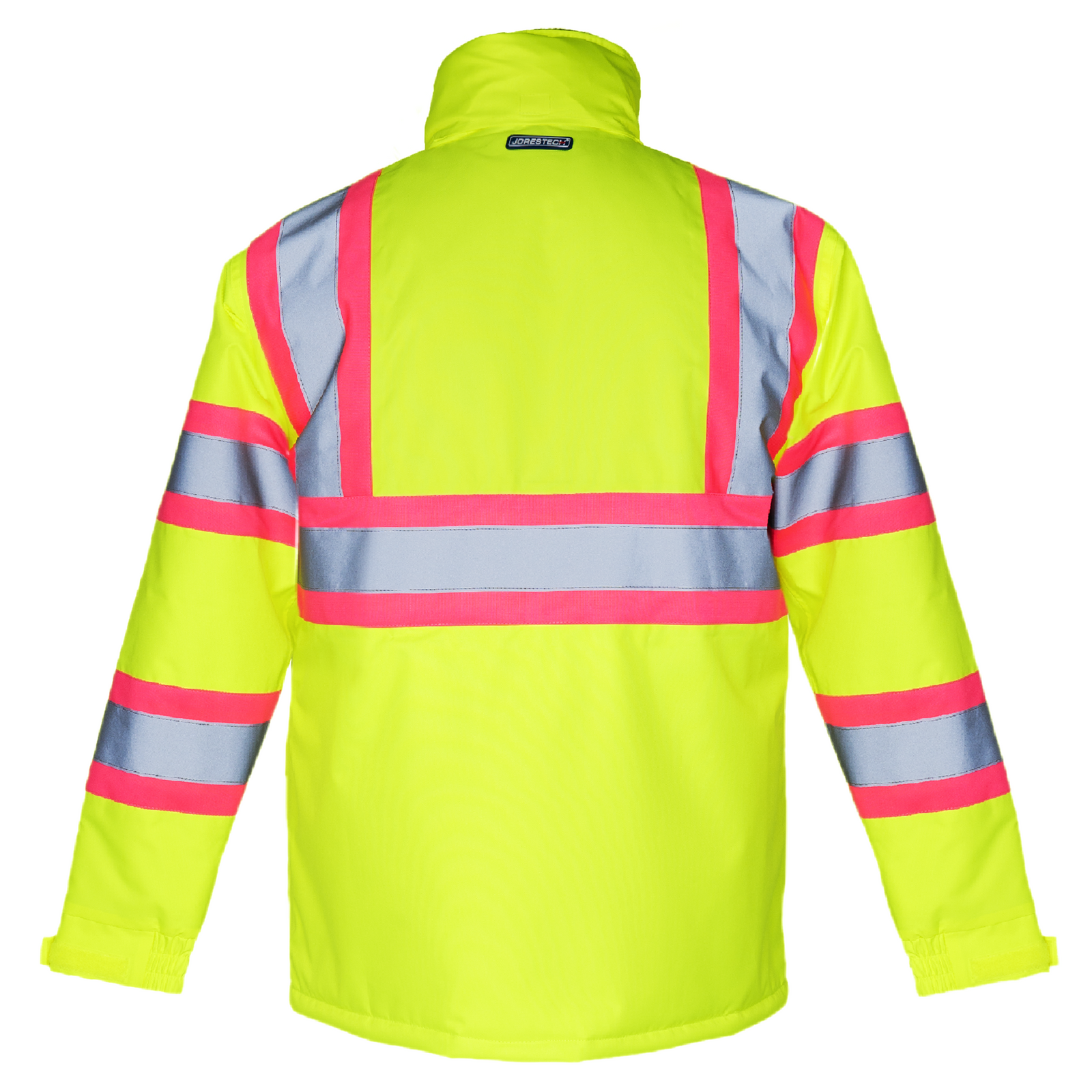 Hi vis tow tone safety jacket with reflective stripes and pink contrast Class 3 Type R