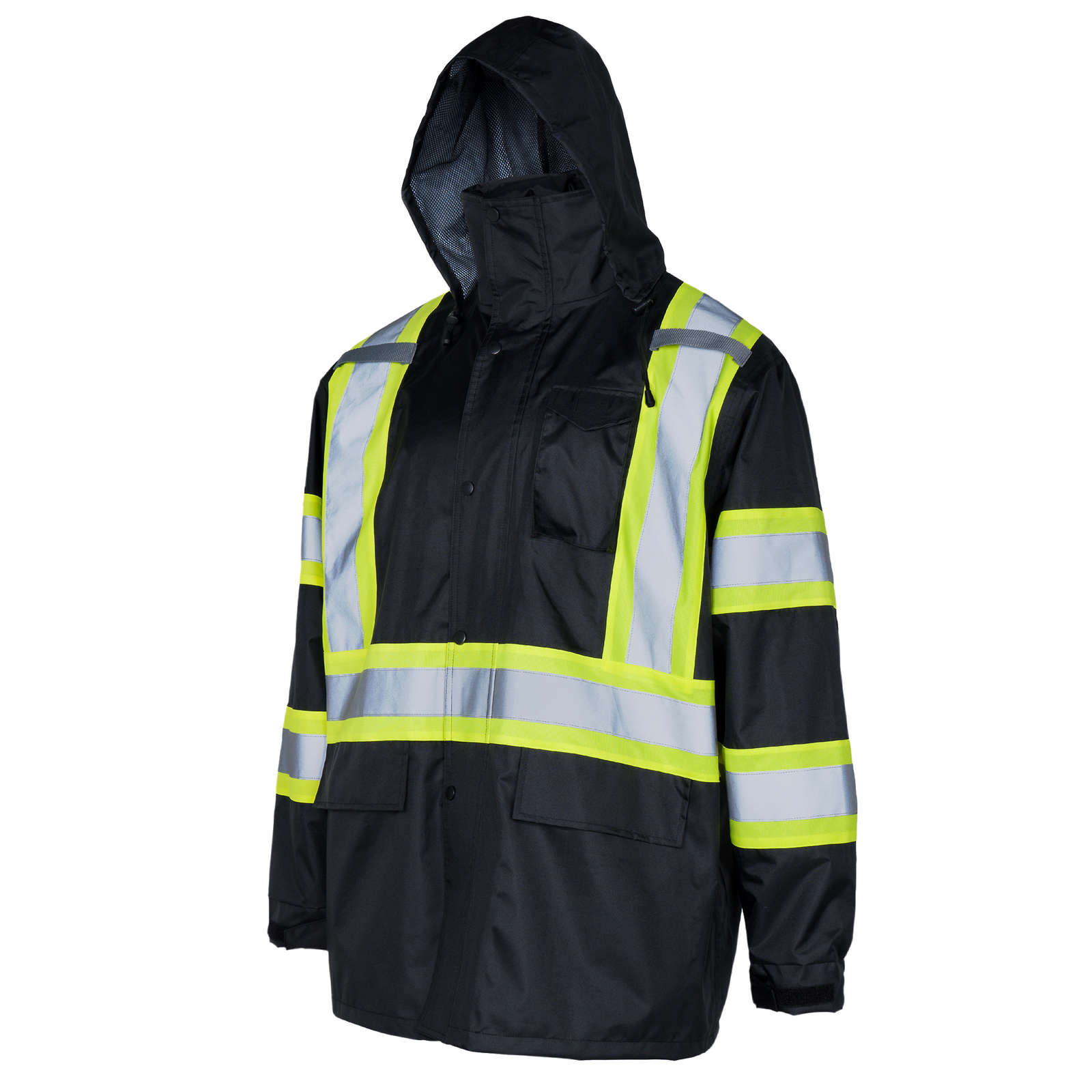 Hi Vis Two Tone Safety Rain Jacket With X Reflective Stripes