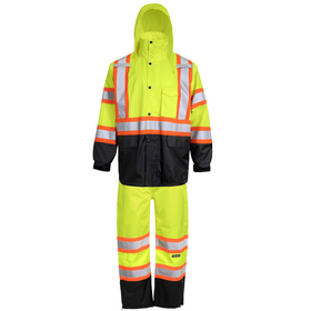 HI VIS TWO TONE SAFETY RAIN PANTS WITH X REFLECTIVE STRIPS ON THE BACK 