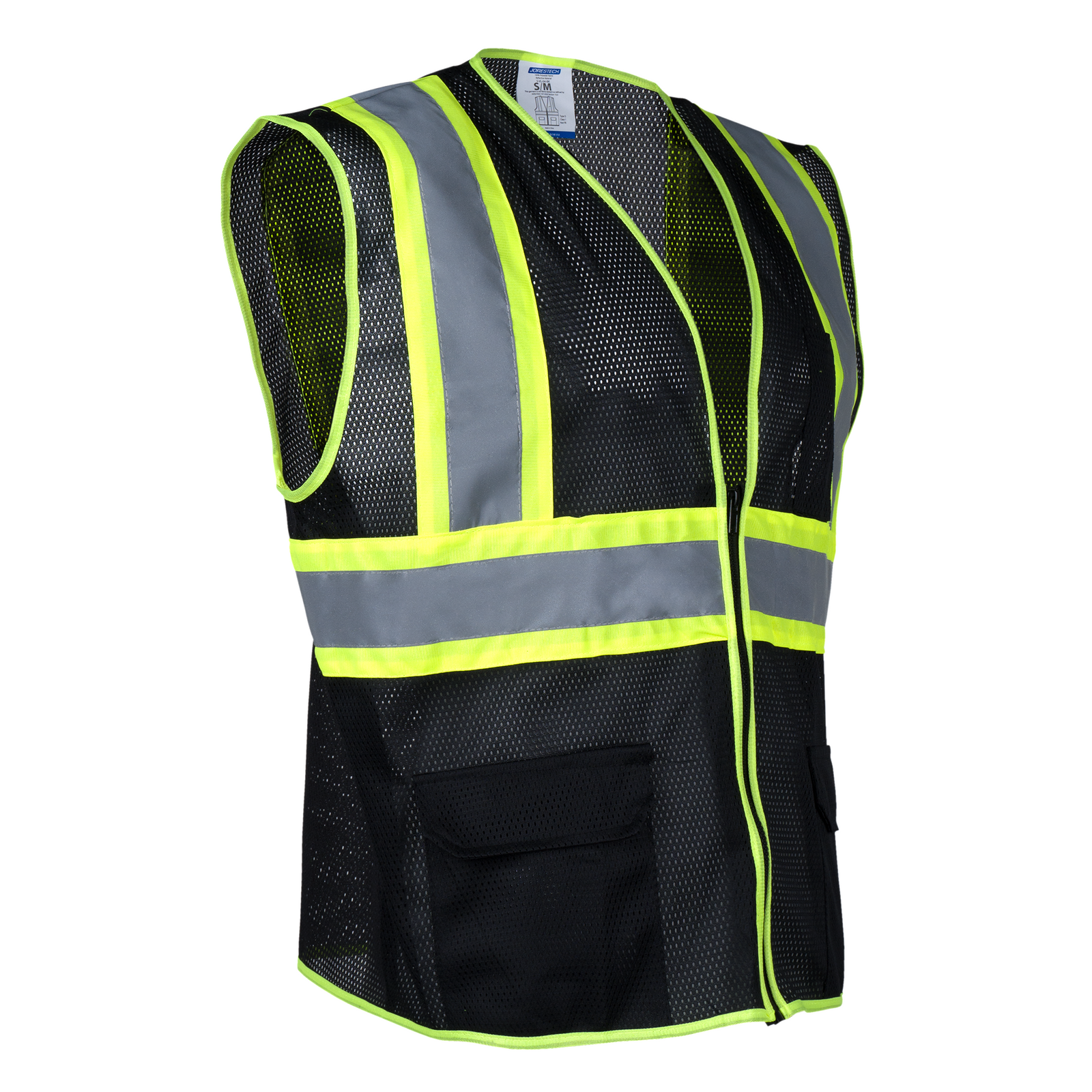 High vis two toned black mesh safety vest with 2 inches reflective strop and pockets