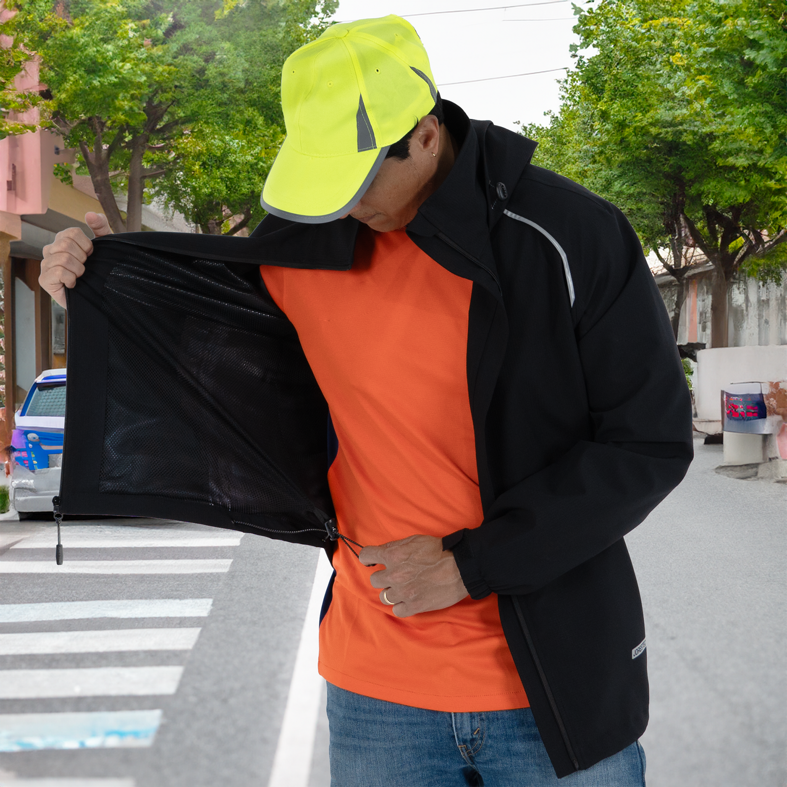 Hi Vis Waterproof Ripstop Jacket with Reflective Heat Transfer Tapes