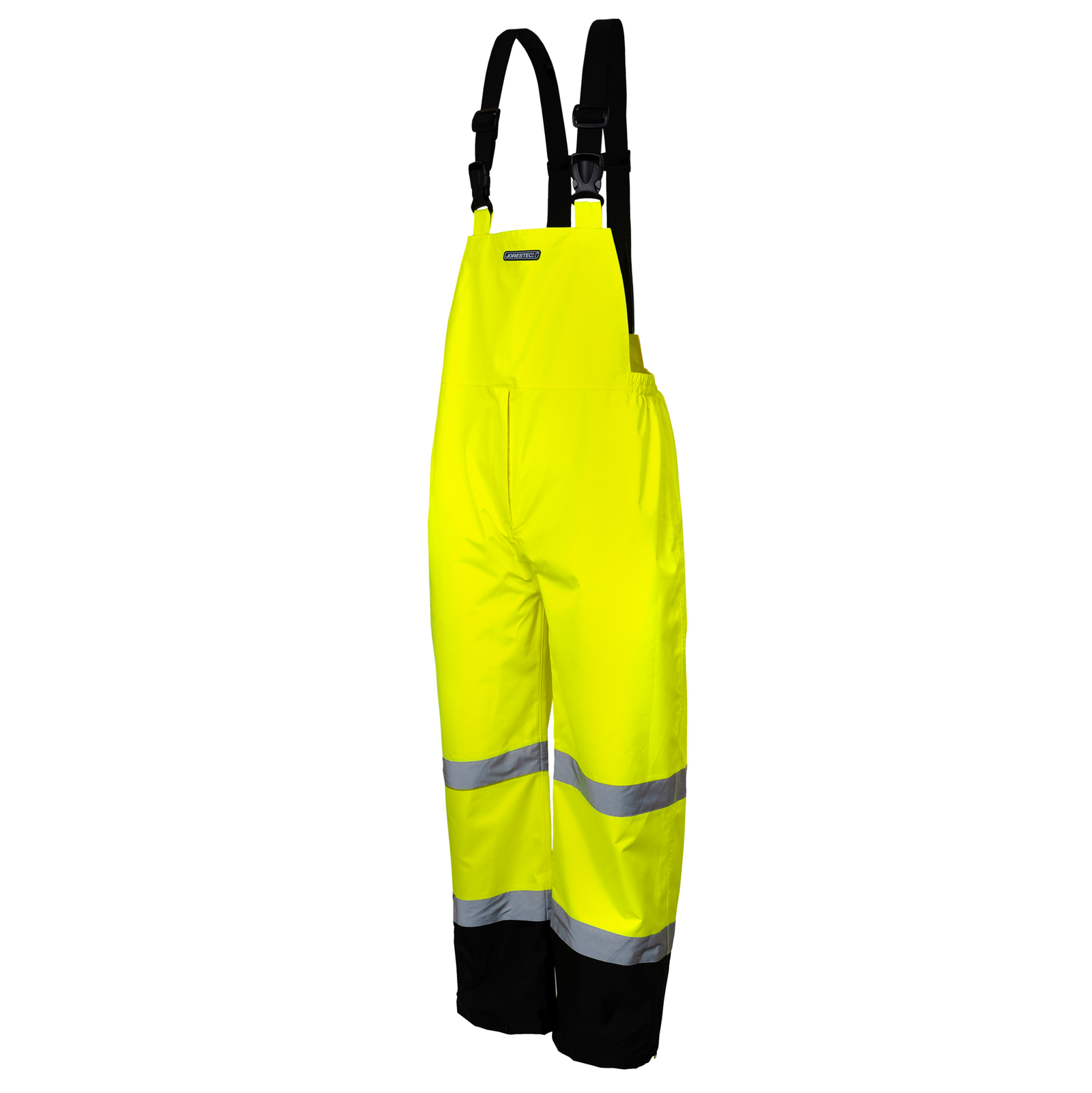 High visibility ANSI compliant safety overall pants with reflective strips and dirt concealing fabric
