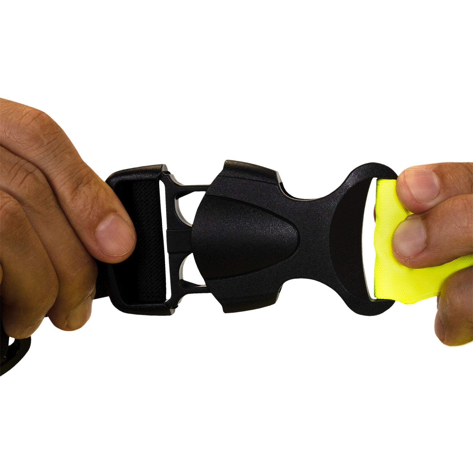 Close up of the closure of the adjustable shoulder straps on the Hi Vis Safety overall pants