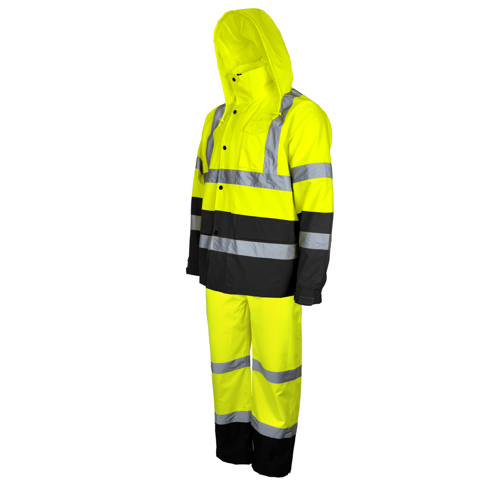 HI- visibility waterproof safety rain set overall pants and jacket with reflective strips