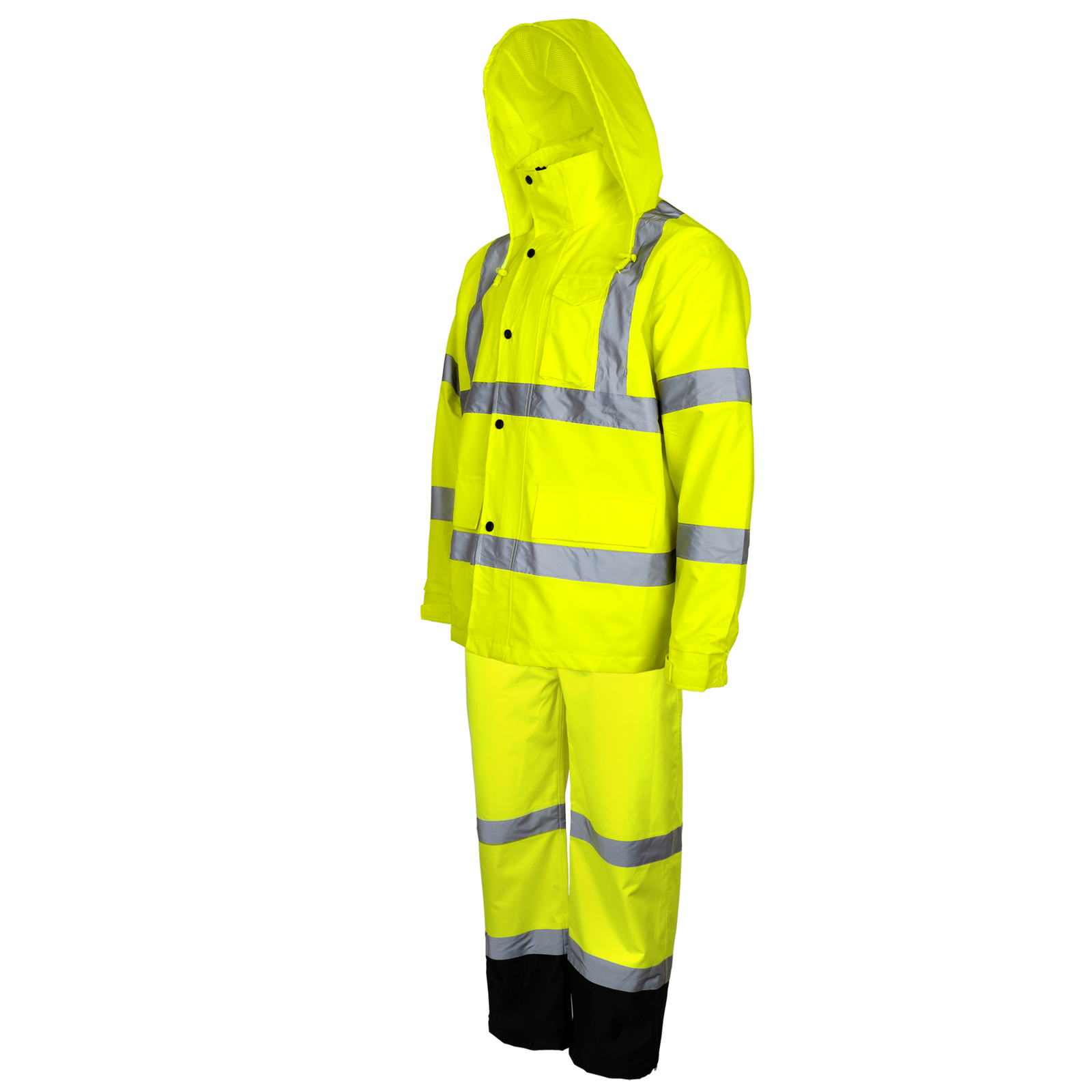 HI- visibility waterproof safety rain set overall pants and jacket with reflective strips