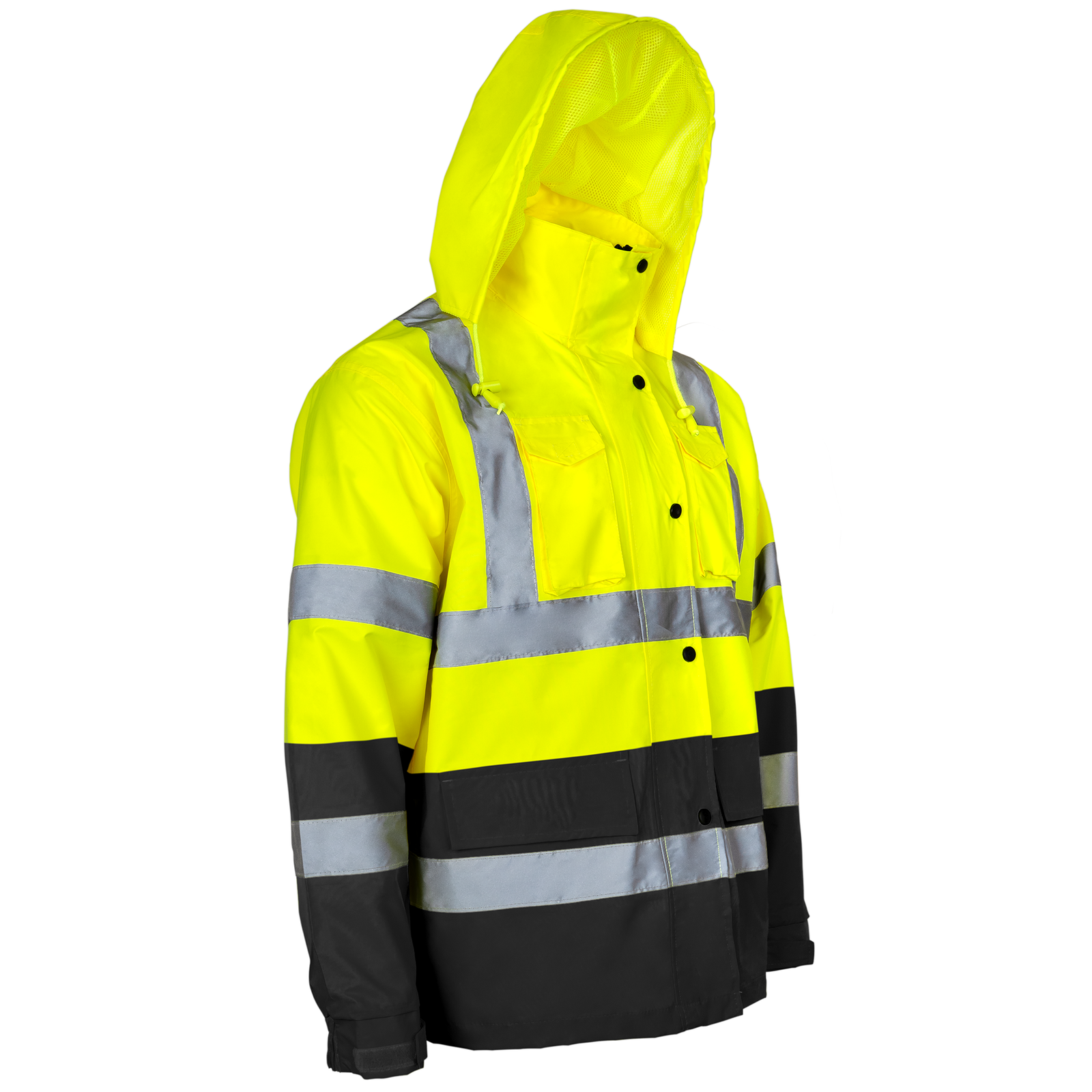 Hi-Vis Yellow/Black Rain Jacket with 2