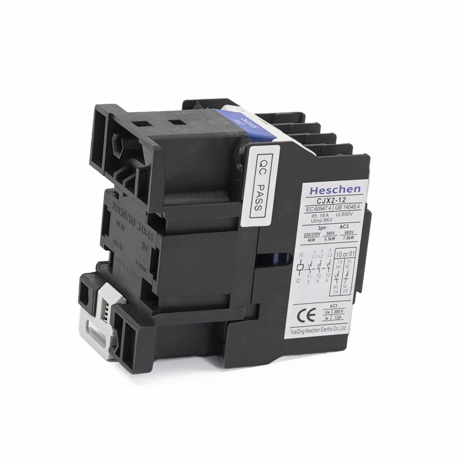 Heschen AC Contactor - CJX2-1210 - Side View