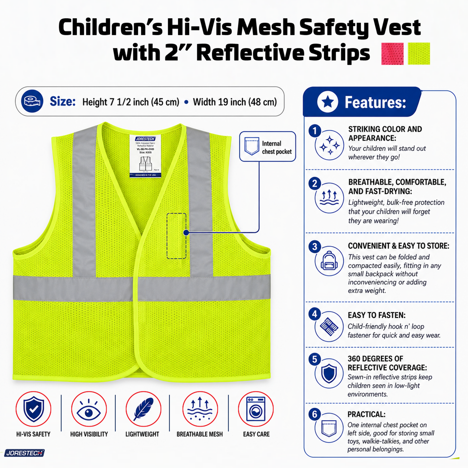 Children’s Hi-Vis Mesh Safety Vest with 2” Reflective Strips