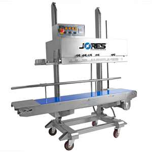 Stainless steel vertical left to right continuous band sealer with coder and wheels