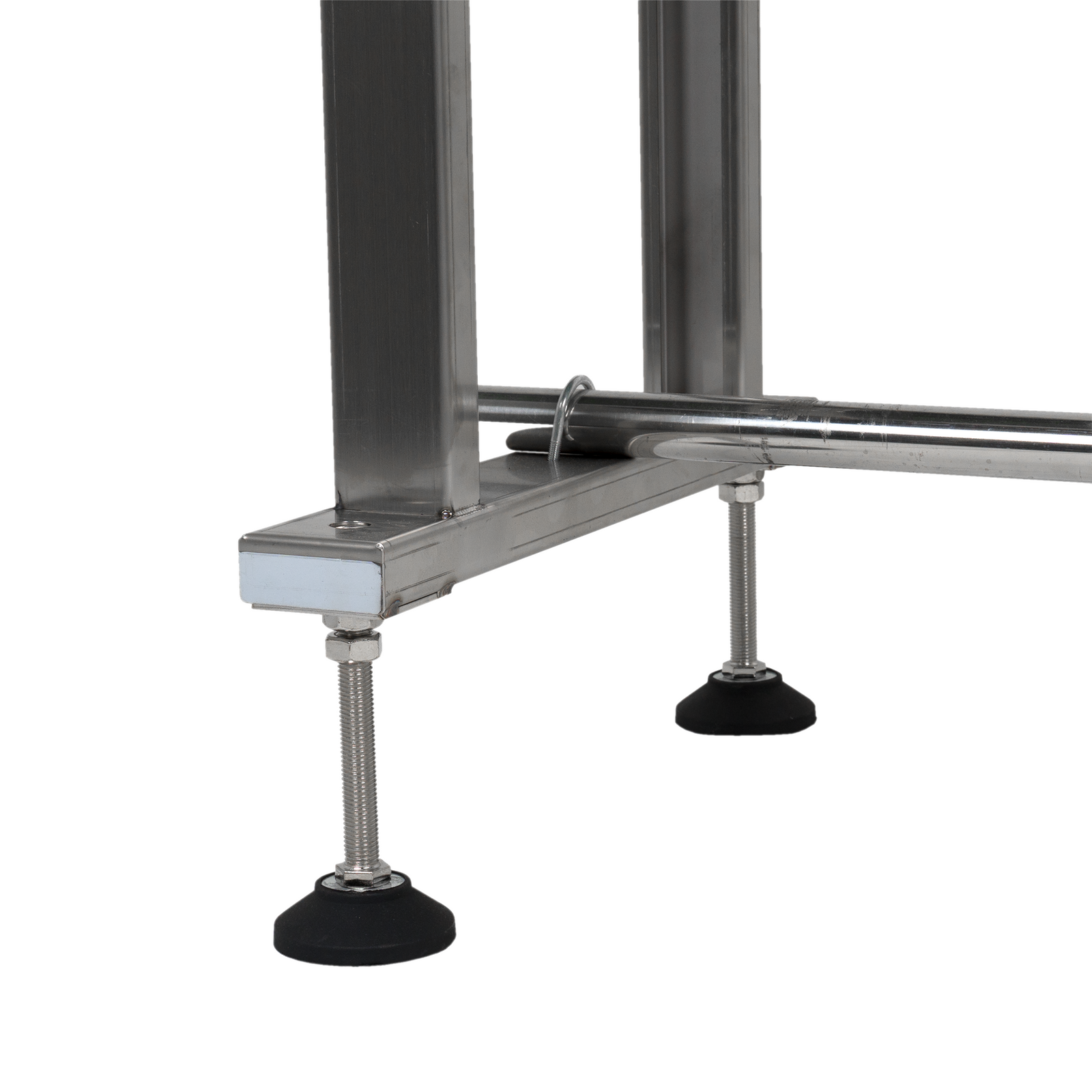 black steel screw height adjustable leg on motorized belt conveyor