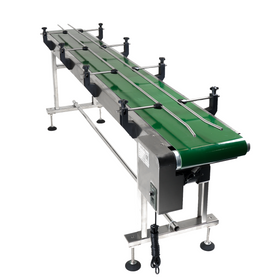long motorized stainless steel belt conveyor with green rubber belt by JORES TECHNOLOGIES®