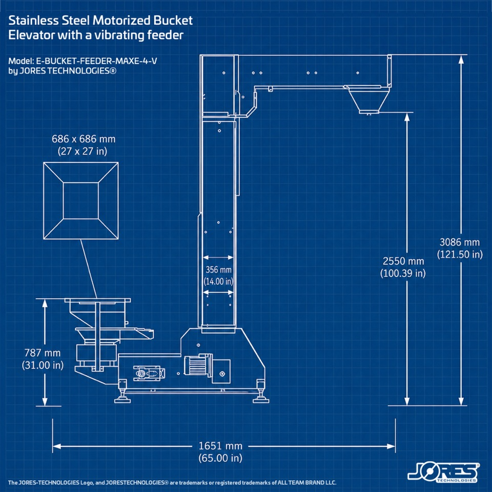 Stainless Steel Motorized Bucket Elevator with a vibrating feeder