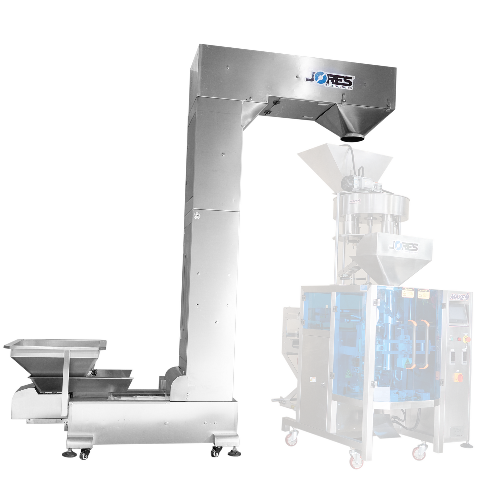 Stainless Steel Motorized Bucket Elevator with a vibrating feeder