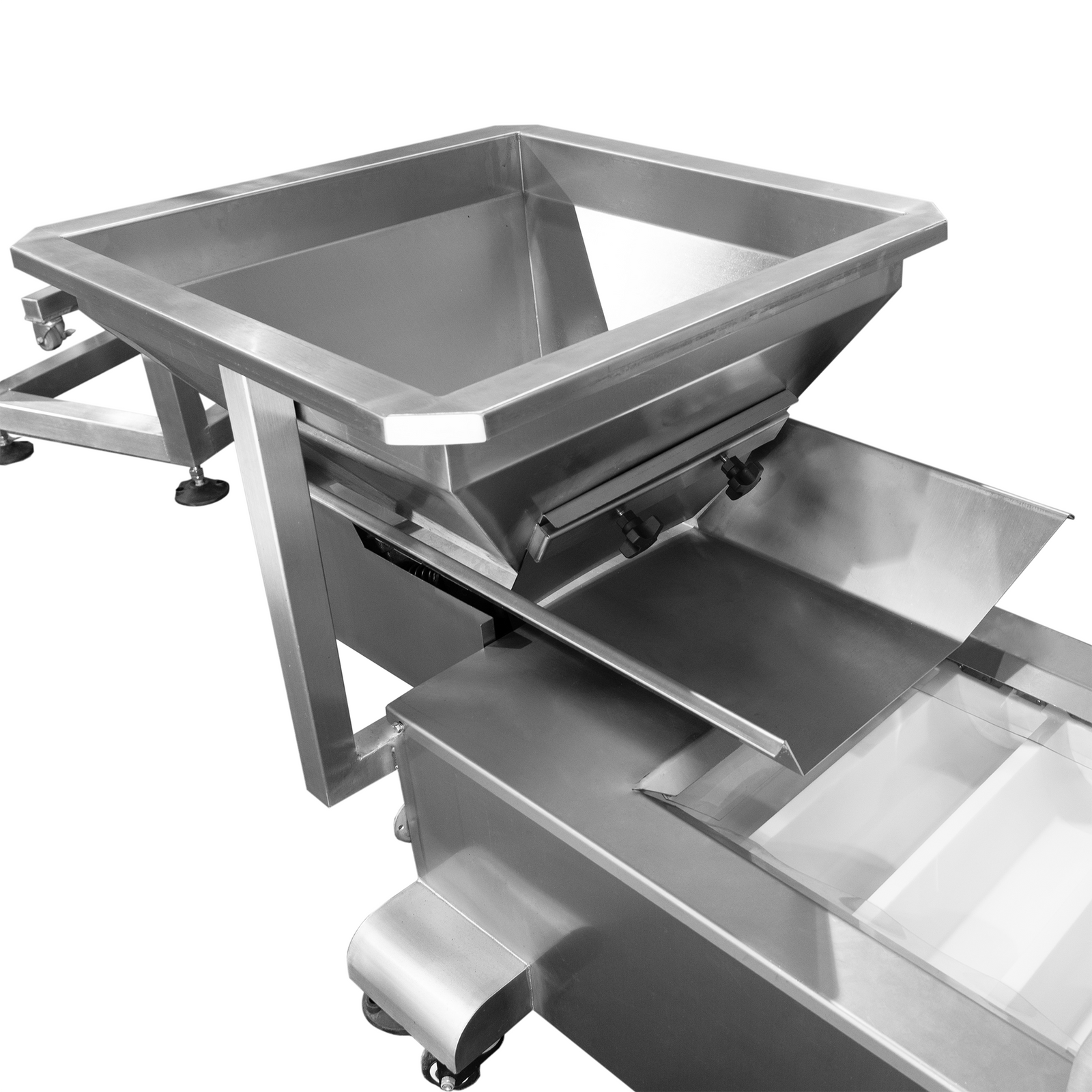 Stainless Steel Motorized Bucket Elevator with a vibrating feeder