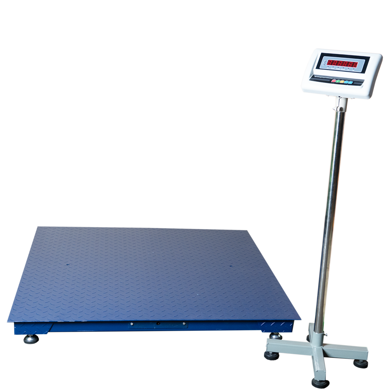 blue commercial pallet floor scale with digital display on top 