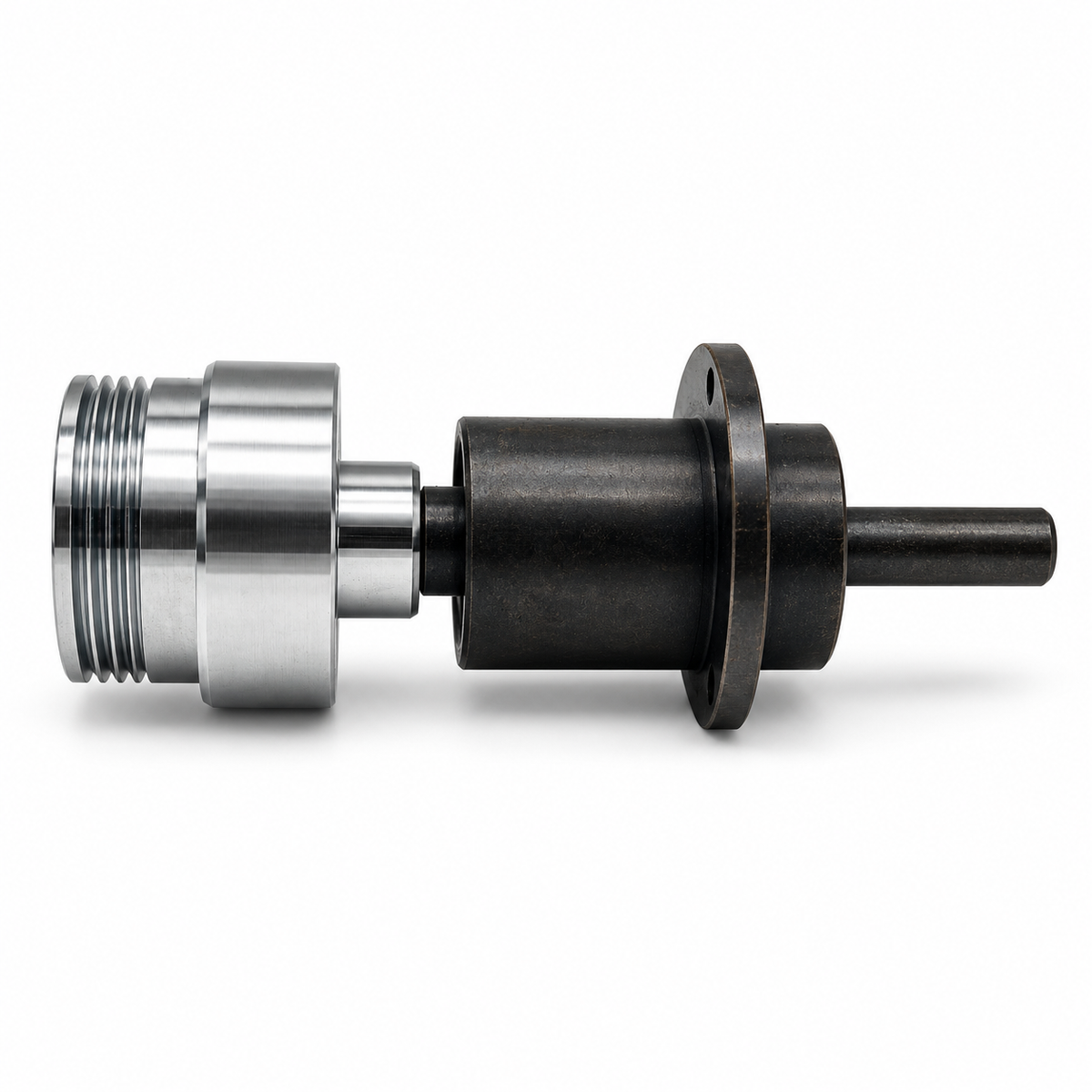 • Jores Technologies replacement parts, lower pinch roller assembly side view showing the roller wheel, spindle shaft, and circular flanged mount for E-CBS-1010 continuous band sealing machine.
