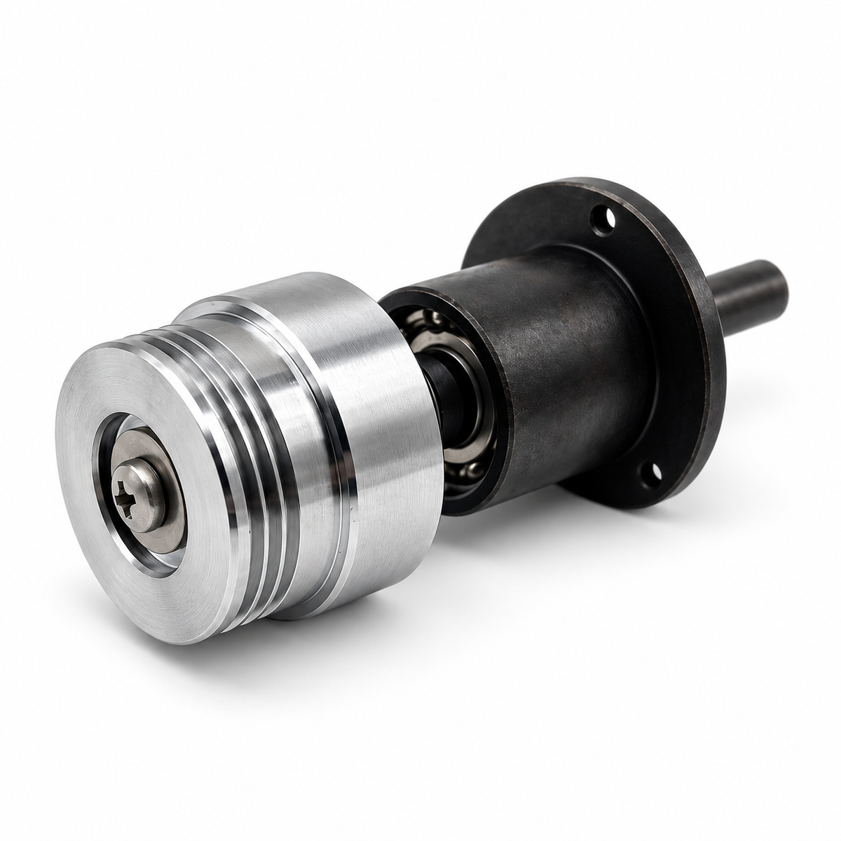  Jores Technologies lower pinch roller assembly replacement part for the E-CBS-1010 continuous band sealer series, featuring a polished steel roller and black flanged mounting bracket.
