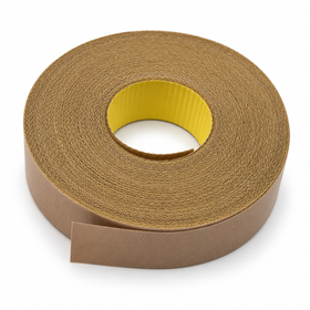 Jores Technologies P-TEF-I56 PTFE tape roll with adhesive backing, 5 mil thickness, 2cm width, and 22m length, used as a high-temperature non-stick replacement part for chamber type shrink packaging systems and impulse heat sealers.
