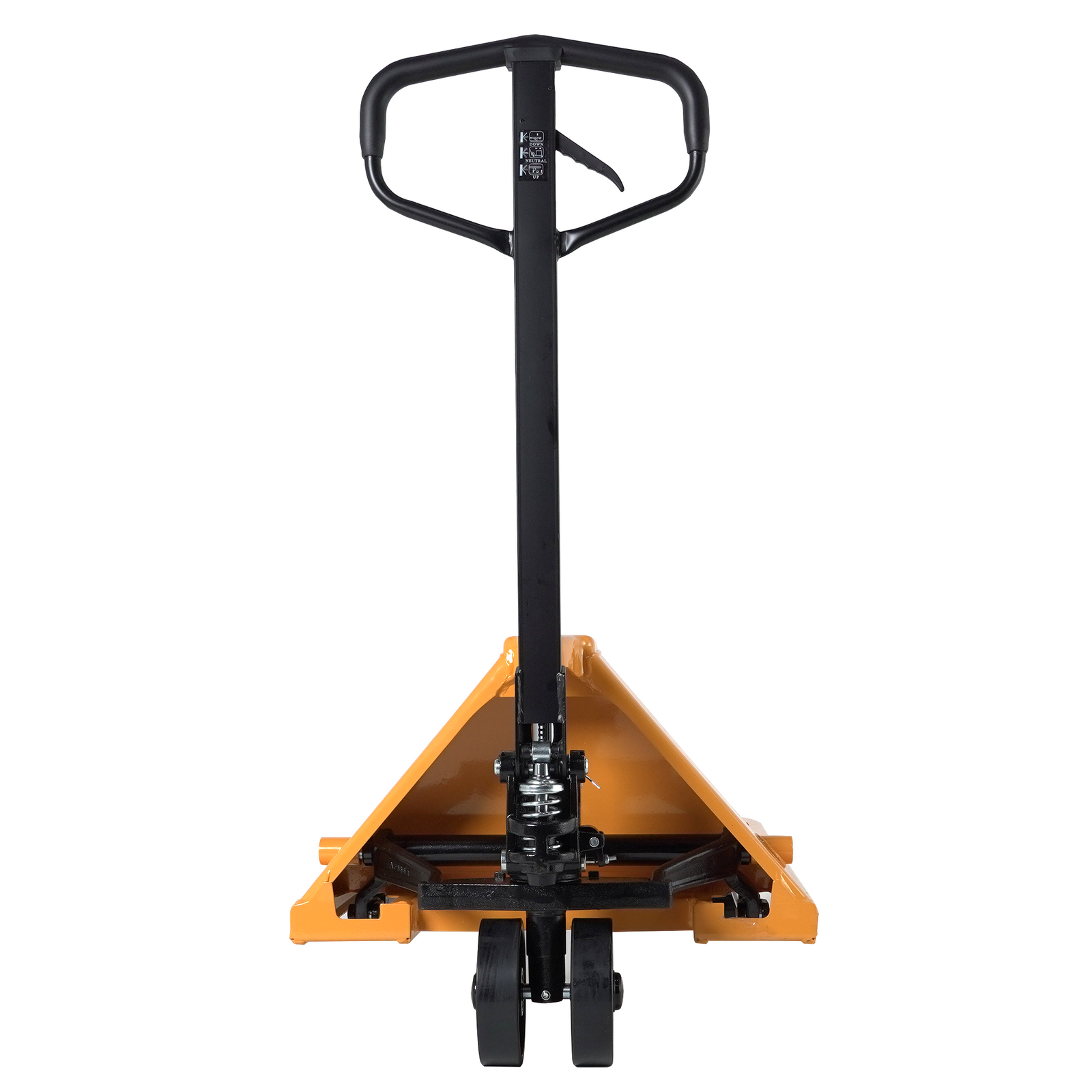 Close up of the JORES TECHNOLOGIES® back and yellow pallet jack truck