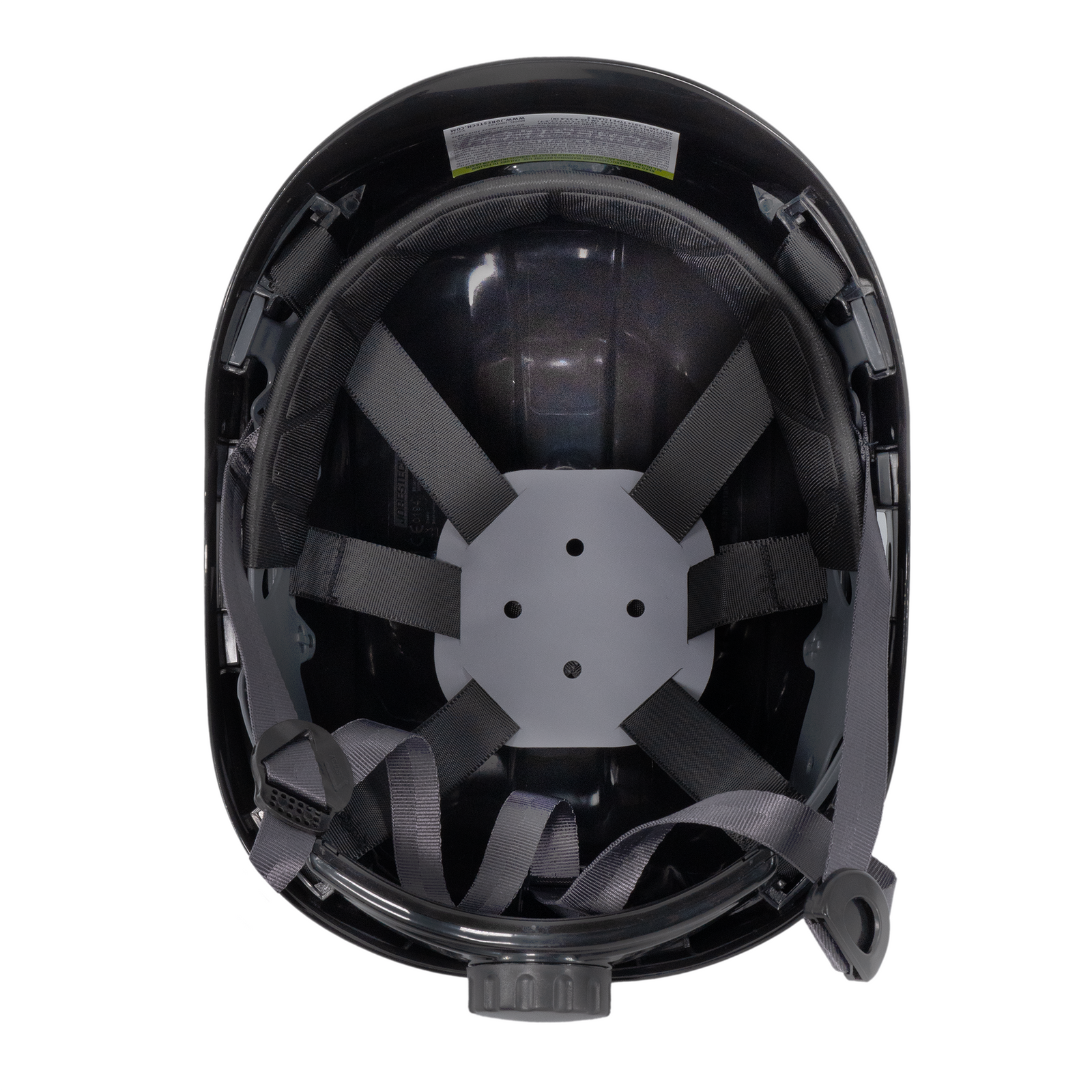 Black rescue hard hat with adjustable 6 point suspension and ratchet 