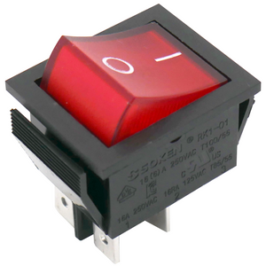 Red and black rocker switch used for power control on/off 