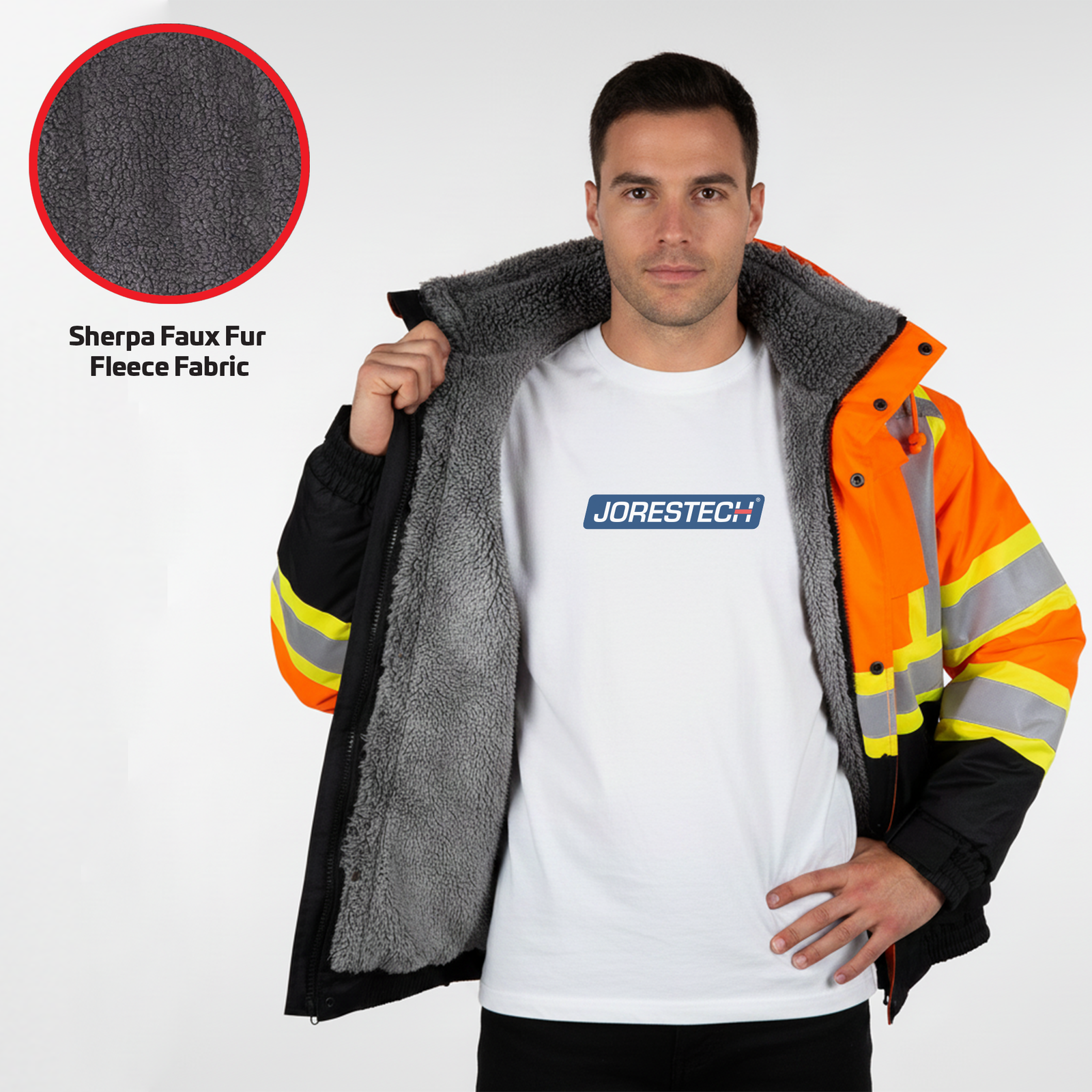 Hi-Vis X-Back Two-Tone Safety Bomber Jacket with Sherpa Faux Fleece