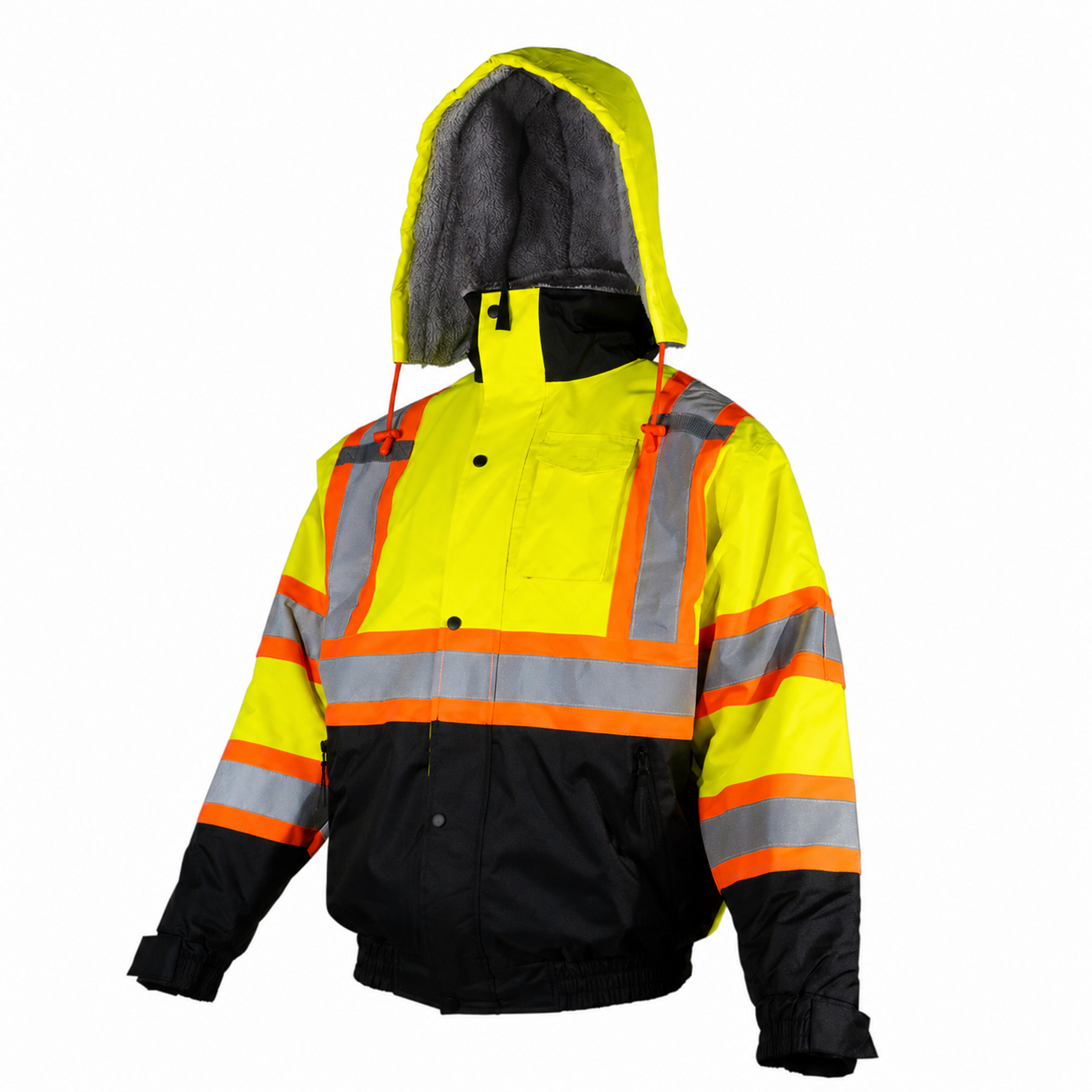 Hi-Vis X-Back Two-Tone Safety Bomber Jacket with Sherpa Faux Fleece