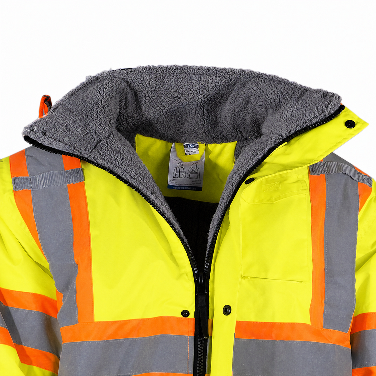 Hi-Vis X-Back Two-Tone Safety Bomber Jacket with Sherpa Faux Fleece