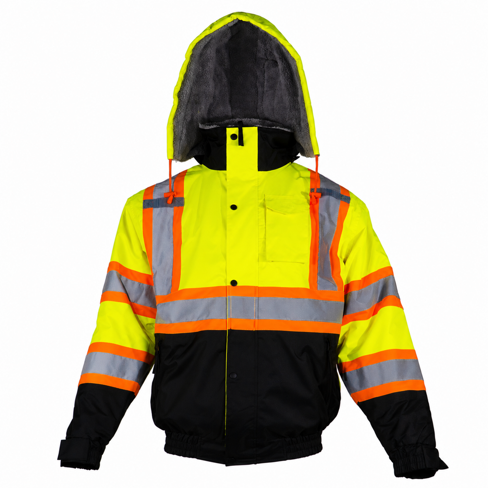 Hi-Vis X-Back Two-Tone Safety Bomber Jacket with Sherpa Faux Fleece