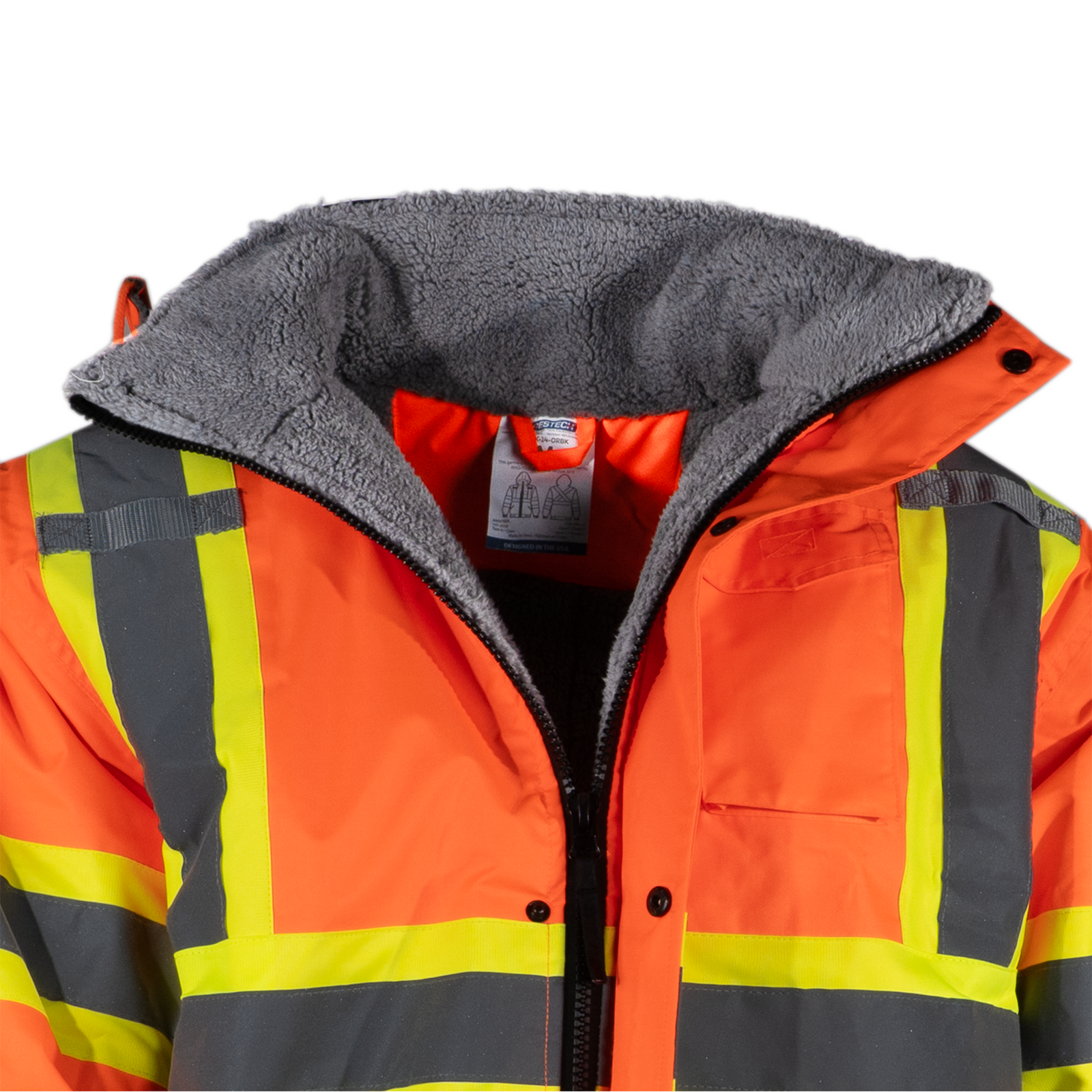 Hi-Vis X-Back Two-Tone Safety Bomber Jacket with Sherpa Faux Fleece