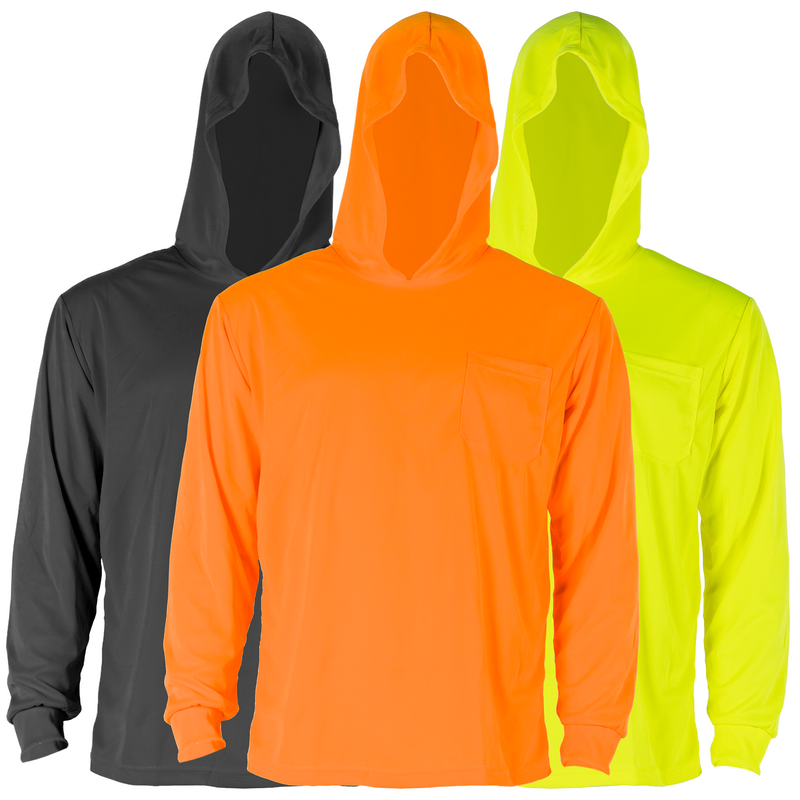 Long Sleeve High Visibility Safety Shirt with Hoodie | Breathable