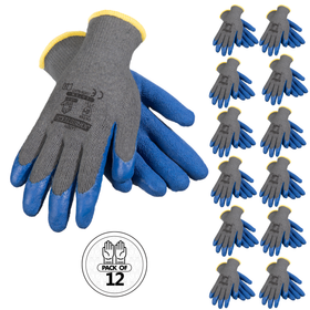 Safety Work Gloves with Crinkle Latex Dipped Palms – Pack of 12