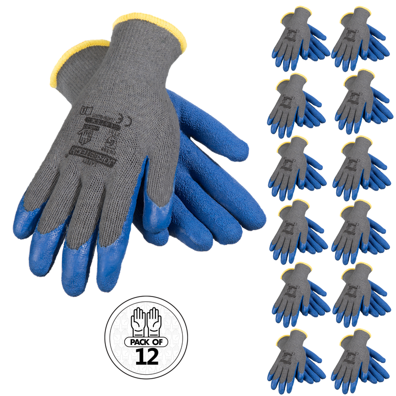 Work Gloves with Crinkle Latex Palms – Pack of 12 | Technopack