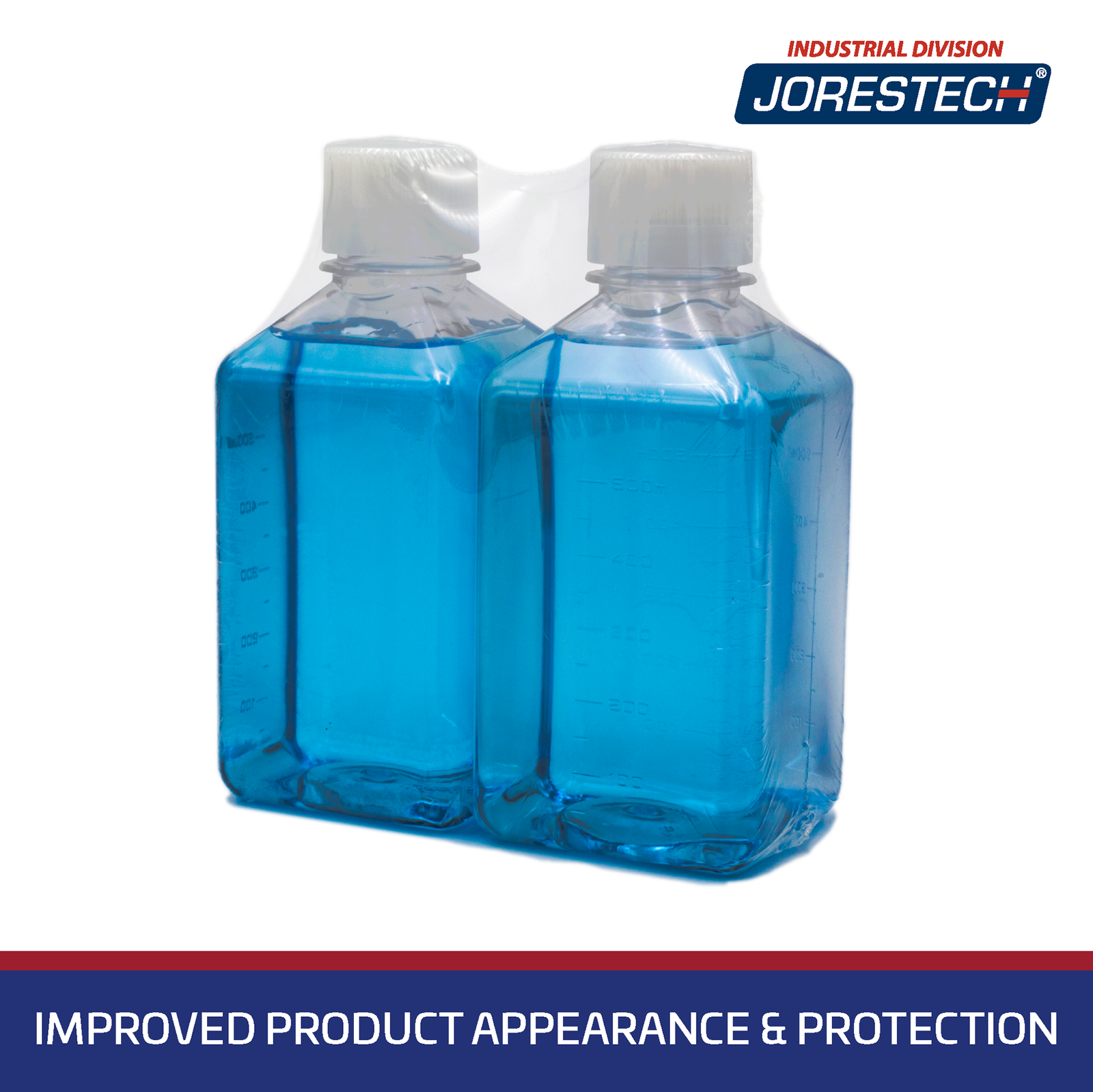 2 containers bundle together with shrink wrapping film using a shrink wrapping heat tunnel