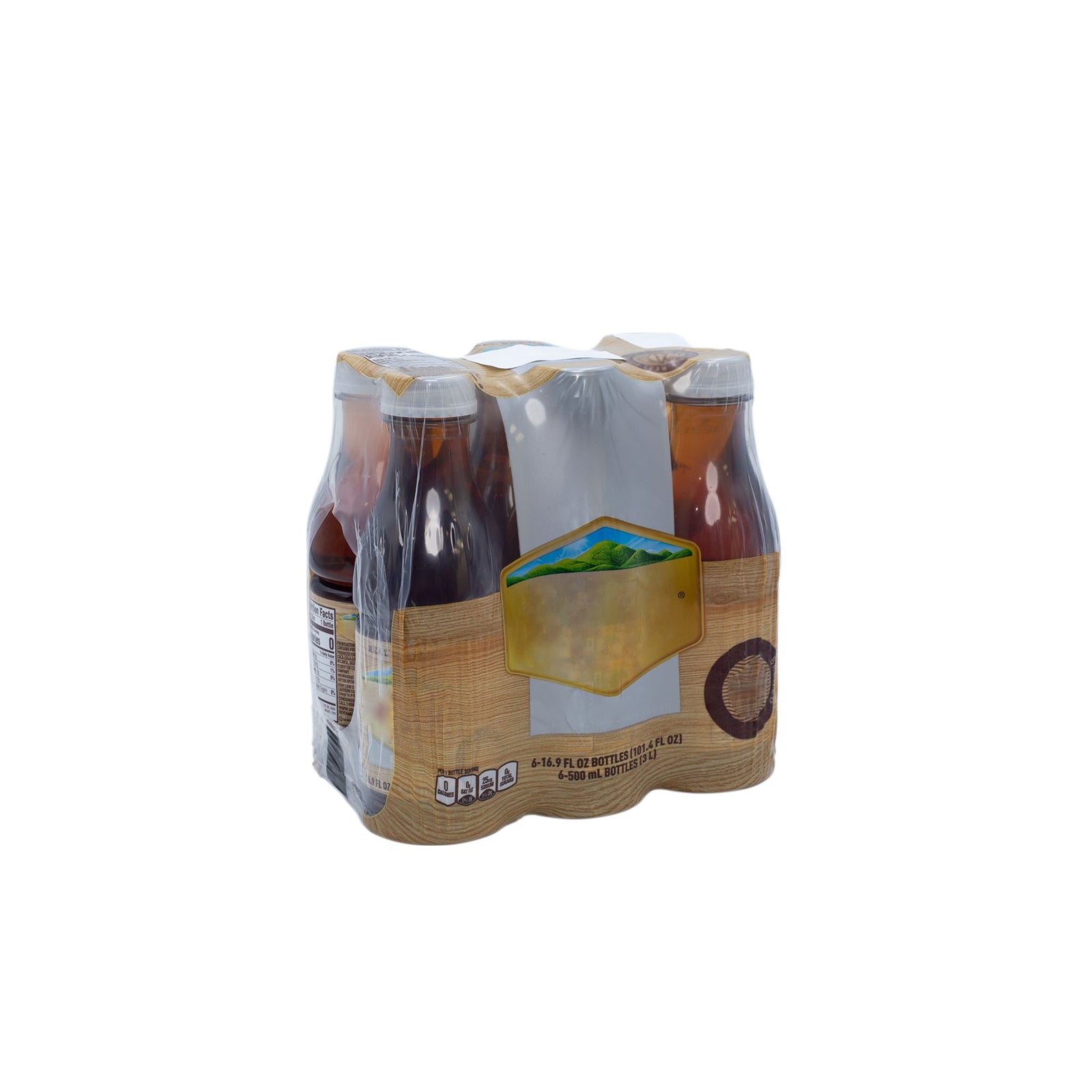 6 glass bottles wrapped together in a bundle film using a heat shrink tunnel