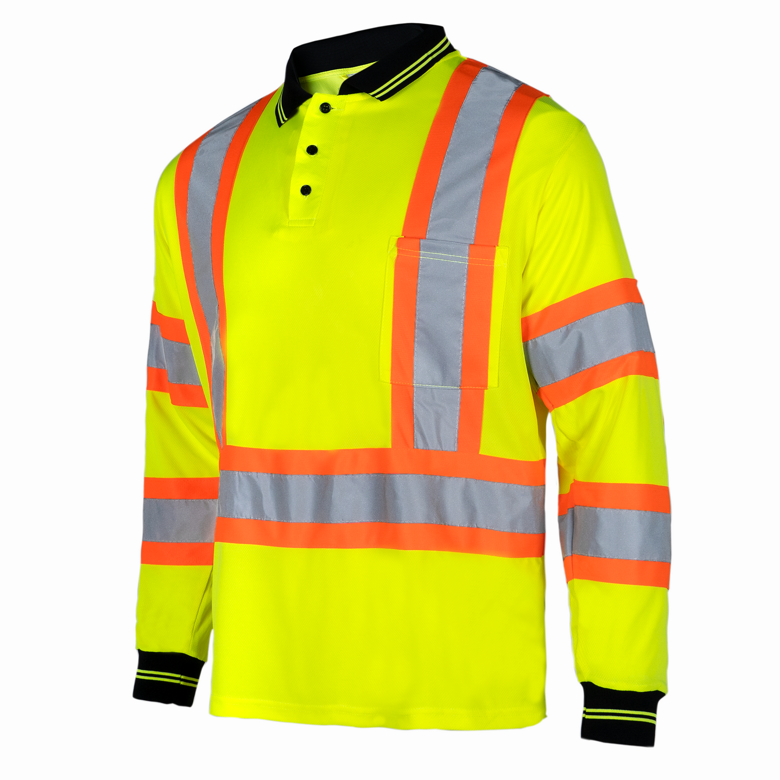 Hi-Vis X-Back Reflective Two-Tone Safety Long Sleeve Polo Shirt