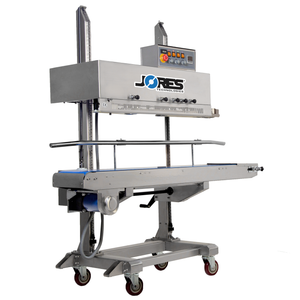 JORES TECHNOLOGIES® stainless steel vertical continuous band sealer for 220V with coder and wheels