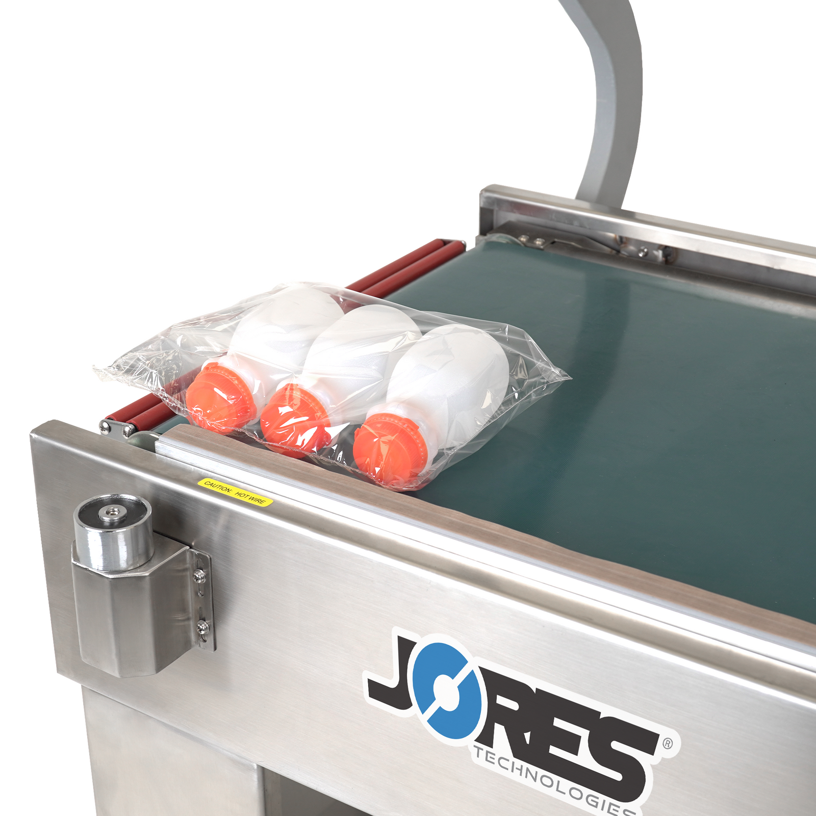 Close-up to show the wrapping made with a Stainless steel semi-automatic L bar heat sealer with conveyor