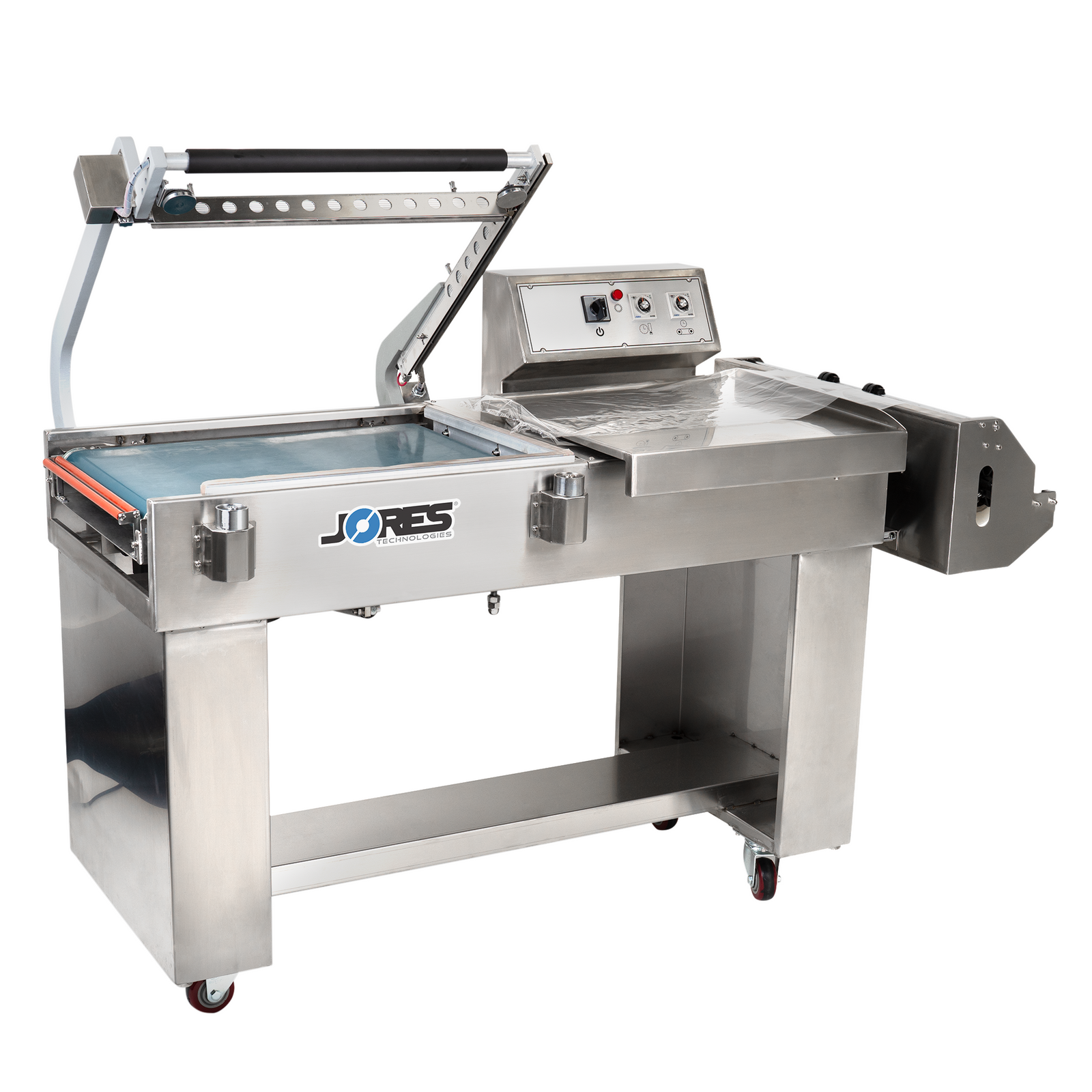 Stainless steel semi-automatic L bar heat sealer with conveyor by JORES TECHNOLOGIES® 
