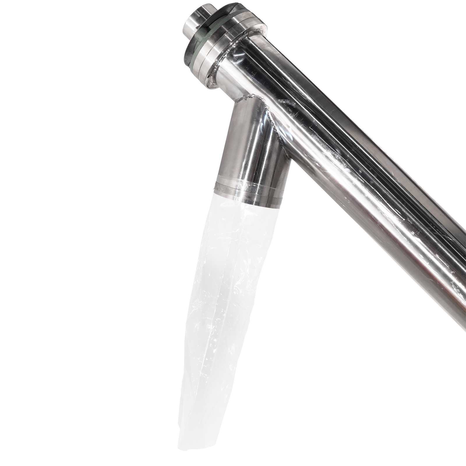 Close-up of the exit nozzle on the JORES TECHNOLOGIES® automatic powder screw elevator  with agitator