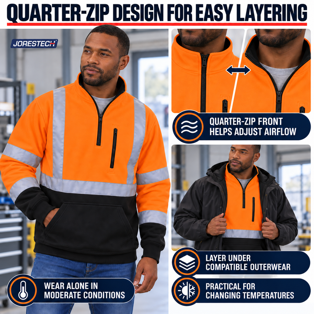 Hi-Vis Safety Sweater with Reflective Stripes