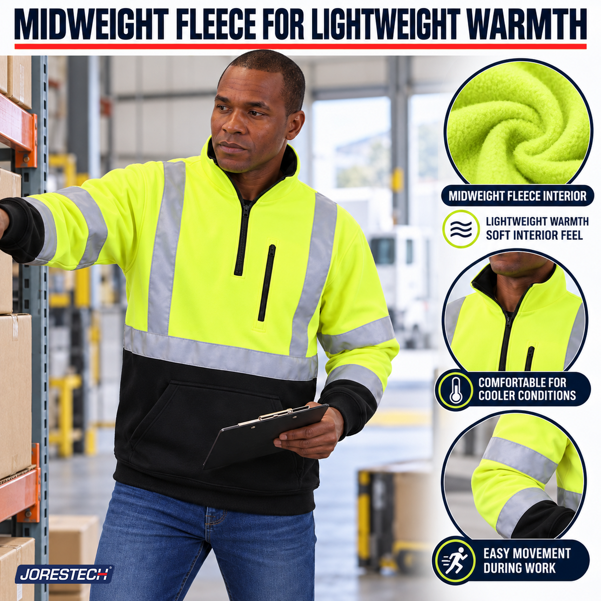 Hi-Vis Safety Sweater with Reflective Stripes