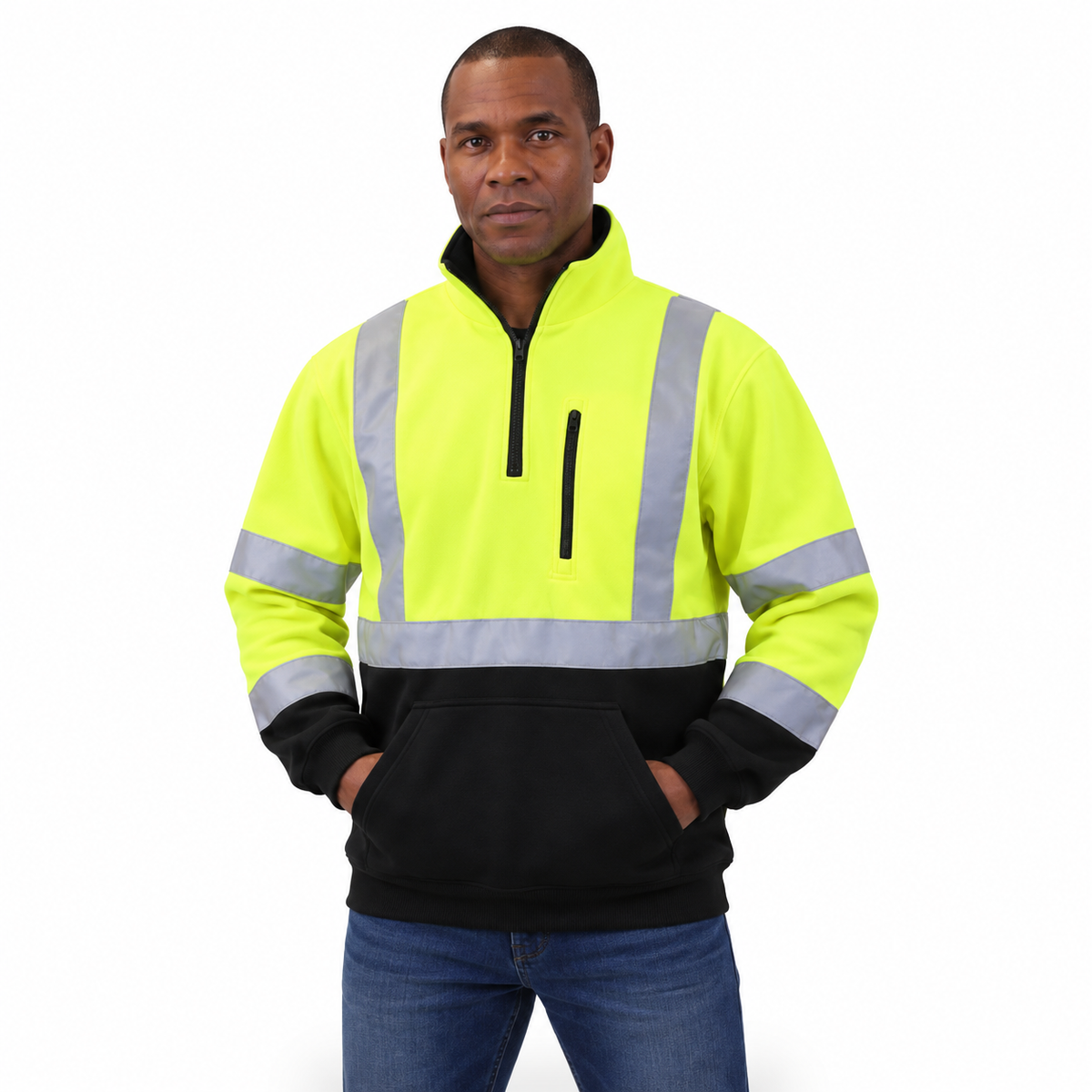 Hi-Vis Safety Sweater with Reflective Stripes